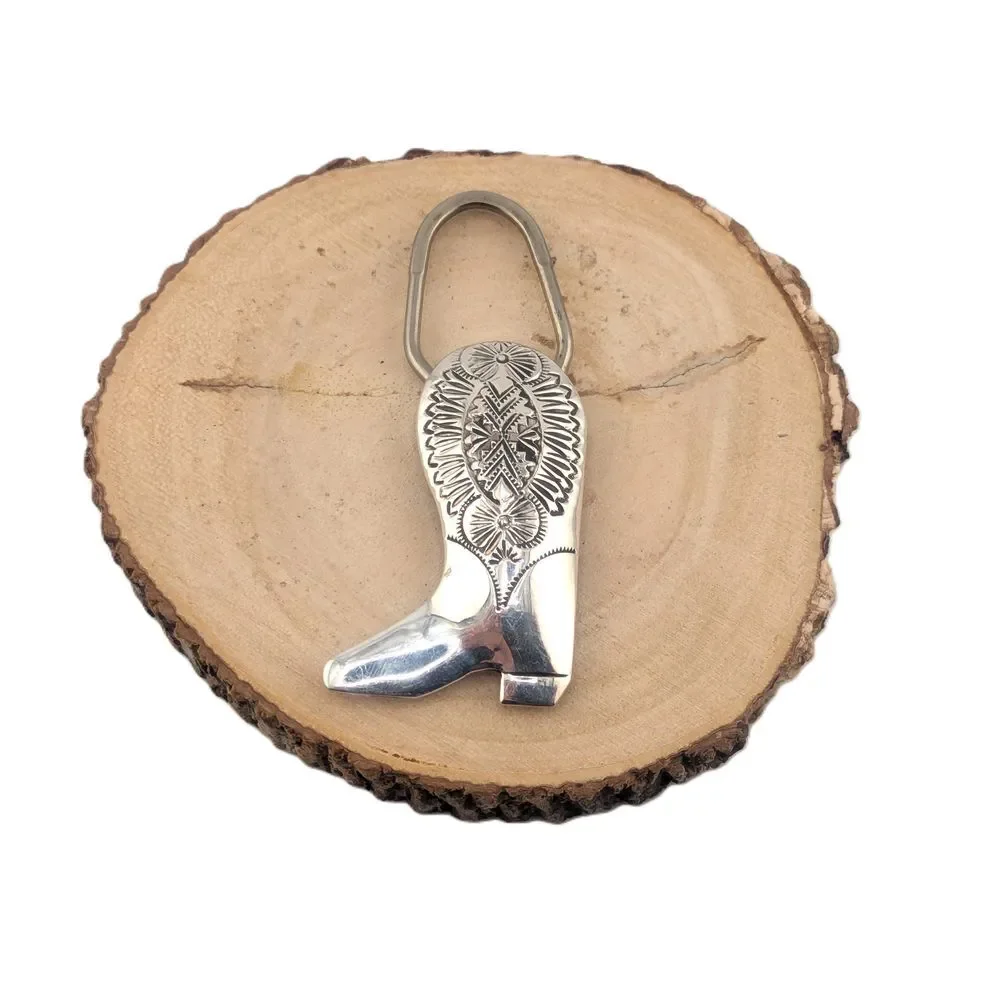 Native American Sterling Silver Key Fob Western Boot Design Navajo‎ Accessory **